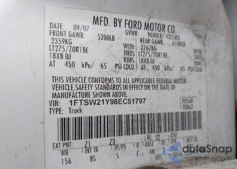 2008 Ford F-250 Fx4/Harley-Davidson/King Ranch/Lariat/Xl/Xlt из США, поврежденный, VIN 1FTSW21Y98EC51797